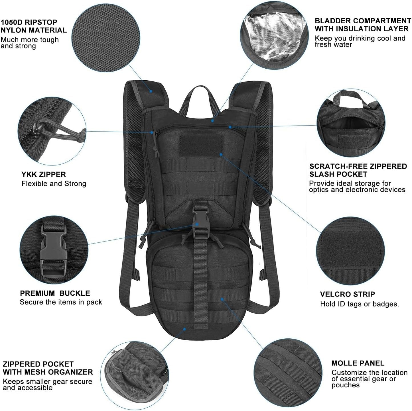 Tactical Hydration Packs Backpack 1050D with 3L Water Bladder, Thermal Insulation Pack Keeps Liquid Cool up to 4 Hours for Hiking, Cycling, Hunting and Climbing