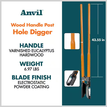 47-Inch Long Wood Handle Steel Post Hole Digger