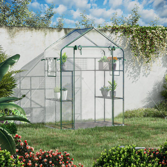 56" X 29" X 77" Small Walk-In Greenhouse W/3 Tier Shleves, Windows