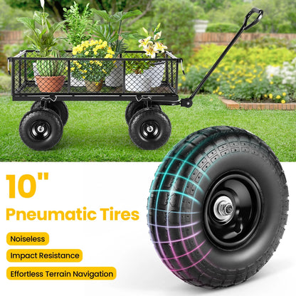 Steel Garden Cart, Heavy Duty 660 LBS Capacity, with Removable Mesh Sides to Convert into Flatbed, Utility Metal Wagon with 180° Rotating Handle and 10" Tires, Perfect for Garden, Farm, Yard