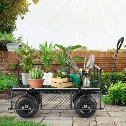 Steel Garden Cart, Heavy Duty 660 LBS Capacity, with Removable Mesh Sides to Convert into Flatbed, Utility Metal Wagon with 180° Rotating Handle and 10" Tires, Perfect for Garden, Farm, Yard