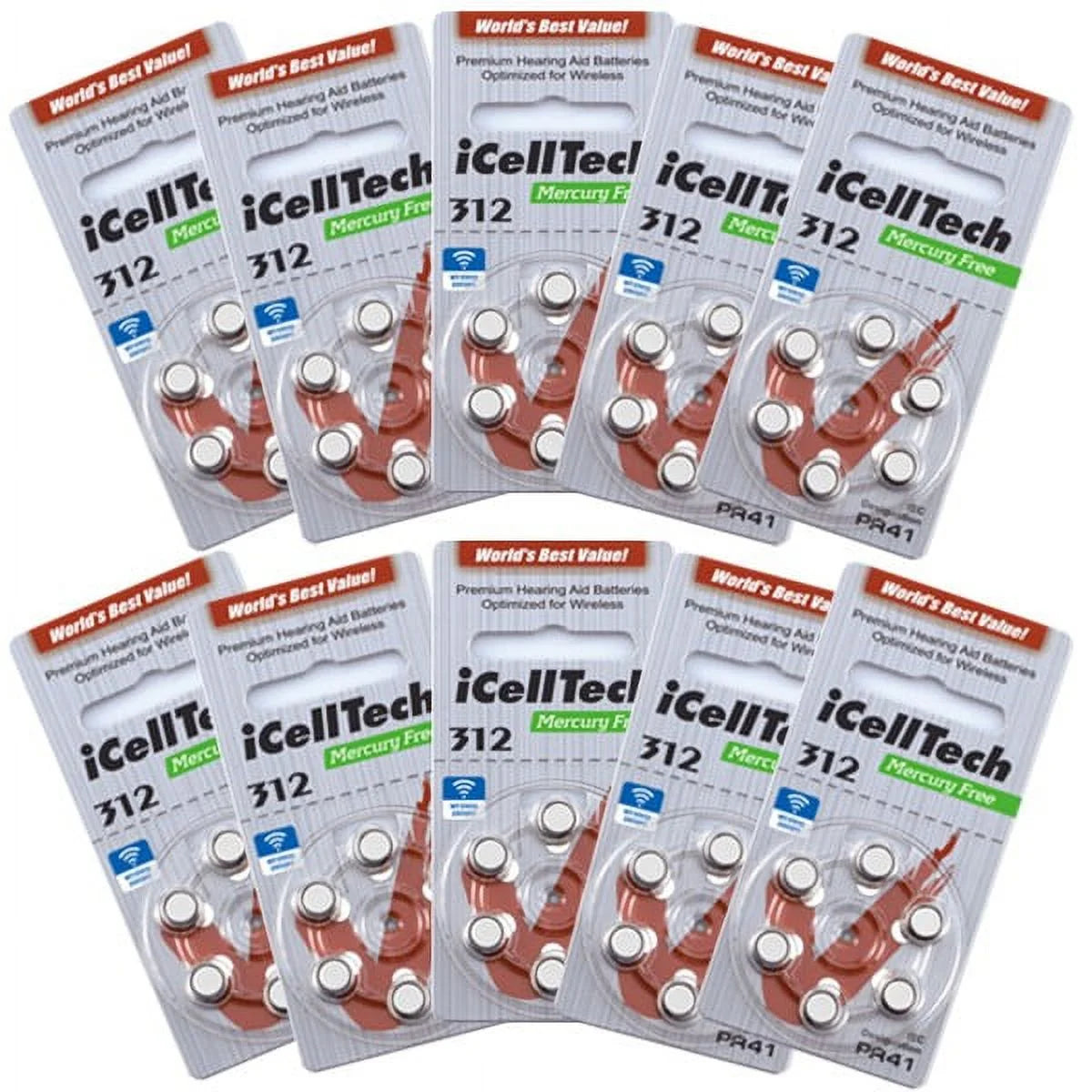 10 Packs (60 Batteries)  Size 312 Hearing Aid Batteries! 60 Batteries