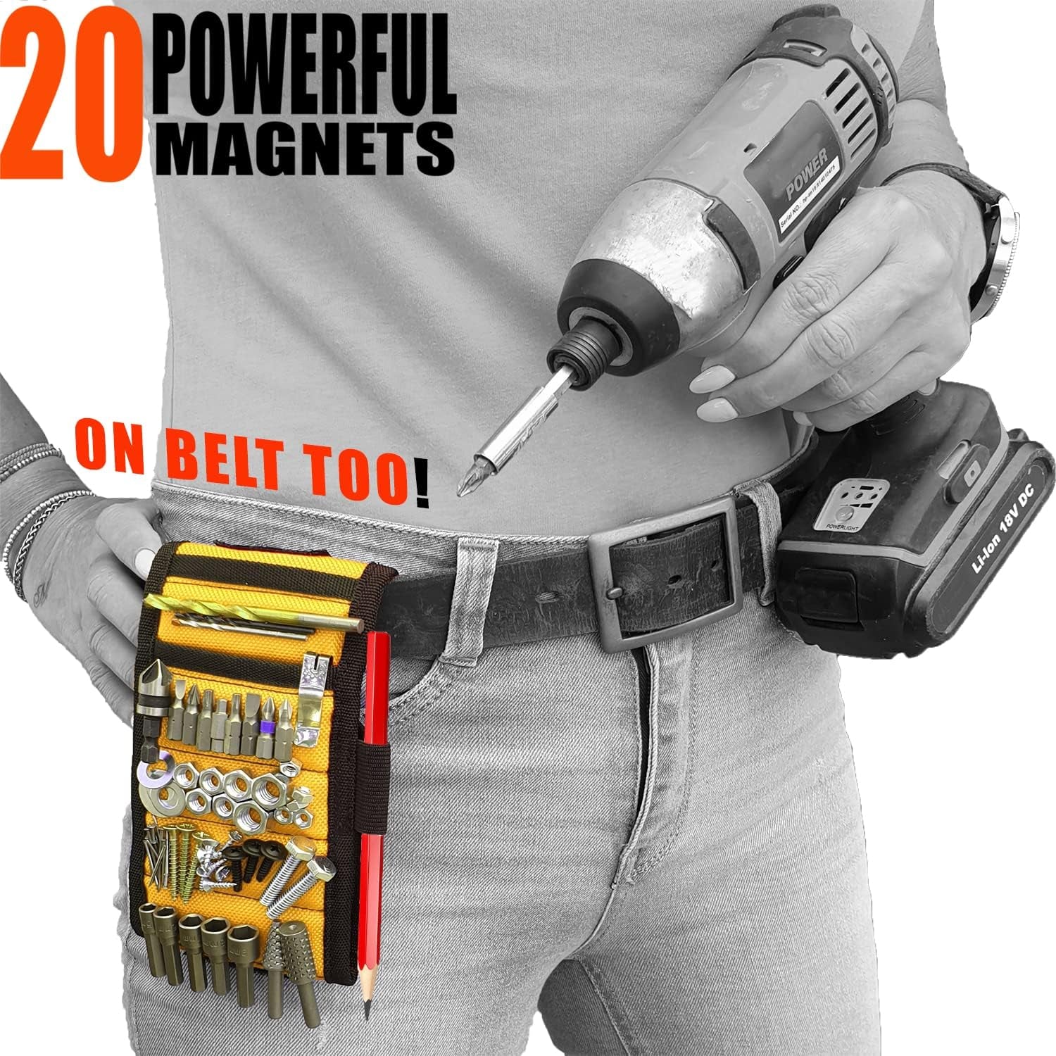 Magnetic Wristband with 20 Strong Magnets for Holding Screws, Nails, Drill Bits. Best Unique Tool Gift for Men, Father Dad, DIY Handyman, Husband, Boyfriend, Him, and Women, Yellow