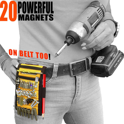 Magnetic Wristband with 20 Strong Magnets for Holding Screws, Nails, Drill Bits. Best Unique Tool Gift for Men, Father Dad, DIY Handyman, Husband, Boyfriend, Him, and Women, Yellow