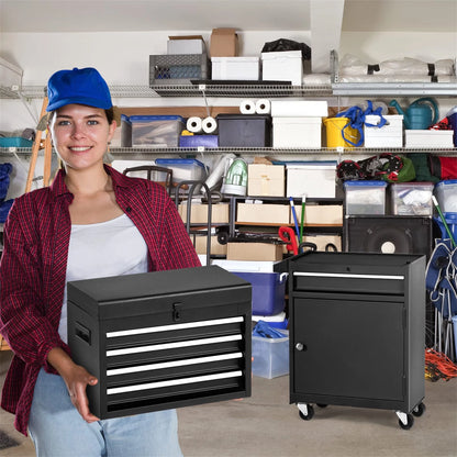 Tool Chest, 2 in 1 Steel Rolling Tool Box & Cabinet on Wheels for Garage, 5-Drawer, Black