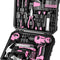 126Pcs Power Tool Set: 8V Pink Cordless Drill, Hand Tool Kits for Home Repair