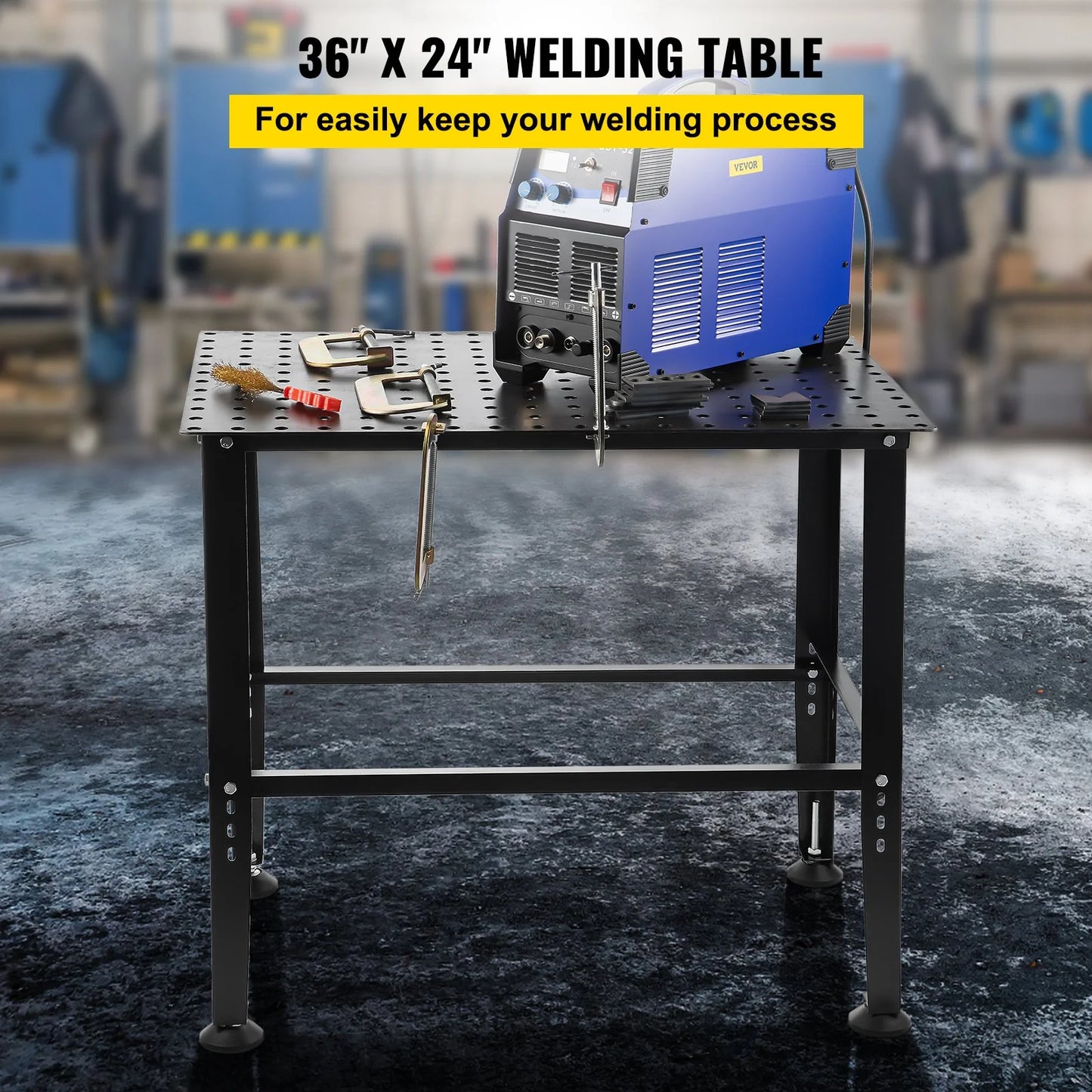 VEVOR Welding Table, 36" X 24" Adjustable Workbench, 0.12" Thick Industrial Workbench, 600Lb Load Capacity Metal Workbench, Heavy Duty Carbon Steel Welding Table, Gray Steel Work Table W/ Accessories