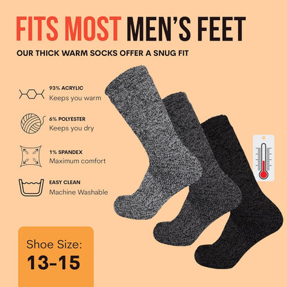 3 Pack Thermal Heated Hiking Socks for Men, Thick Warm Winter Socks for Outdoors