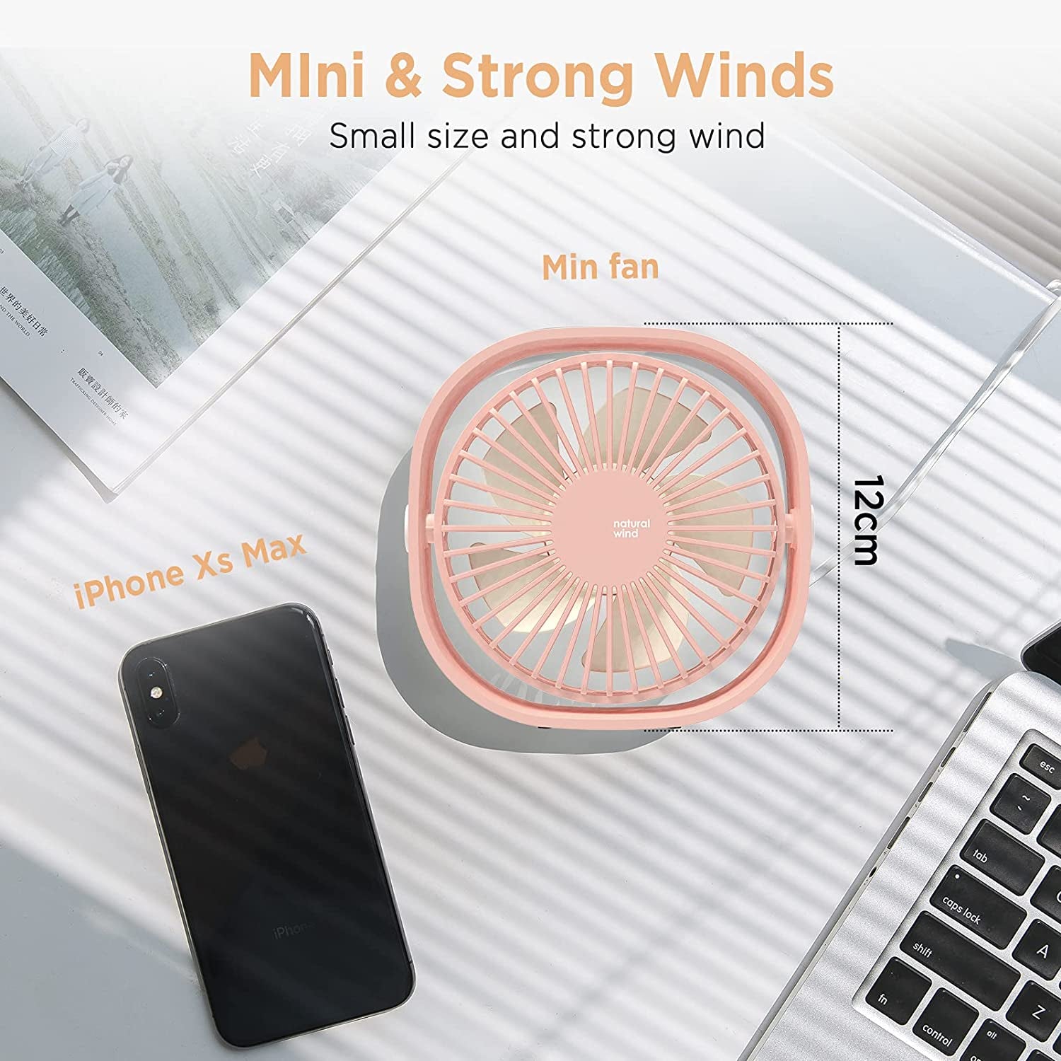 USB Desk Fan, 3 Speeds Mini USB Fan[Small Silent Pink Desk Fan] USB Portable Powered Fan, 360°Rotatable Personal Desktop Table Fan Travel Fan for Desk Home Bedroom Office, Pink (No Battery)