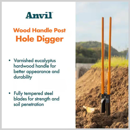 47-Inch Long Wood Handle Steel Post Hole Digger