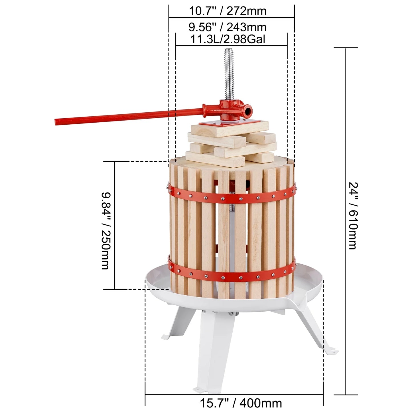 Fruit Wine Press Manual Press for Wine Making 3.2Gal/12L Solid Wood Basket