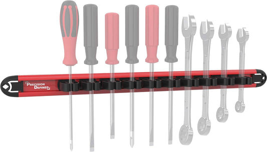 PD Magnetic Screwdriver Organizer, Tool Tray Holder Rack, Premium Ultra Strong Magnet | Holds Screwdriver Sets, Drill Bits, Nail Sets (Red)