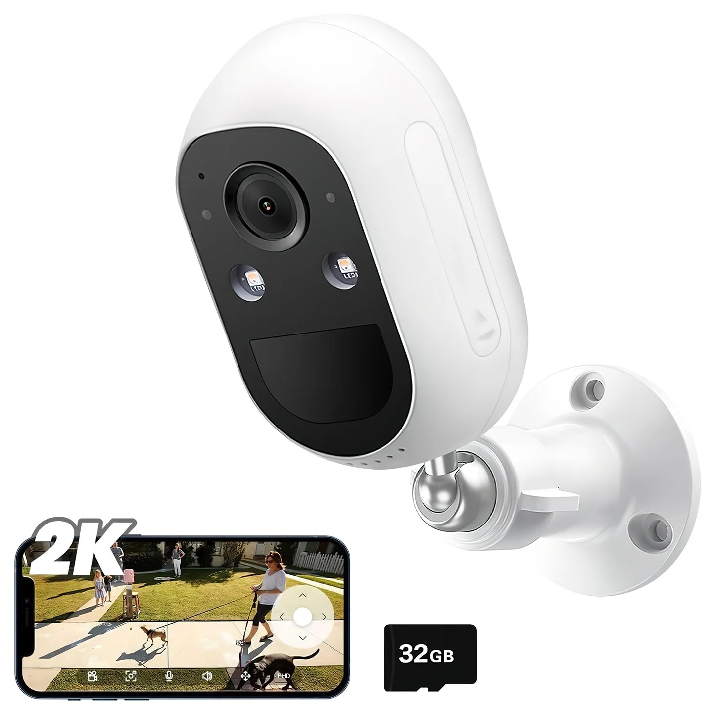 Security Camera Wireless Outdoor,  2K Surveillance Camera with SD Card, Battery Powered