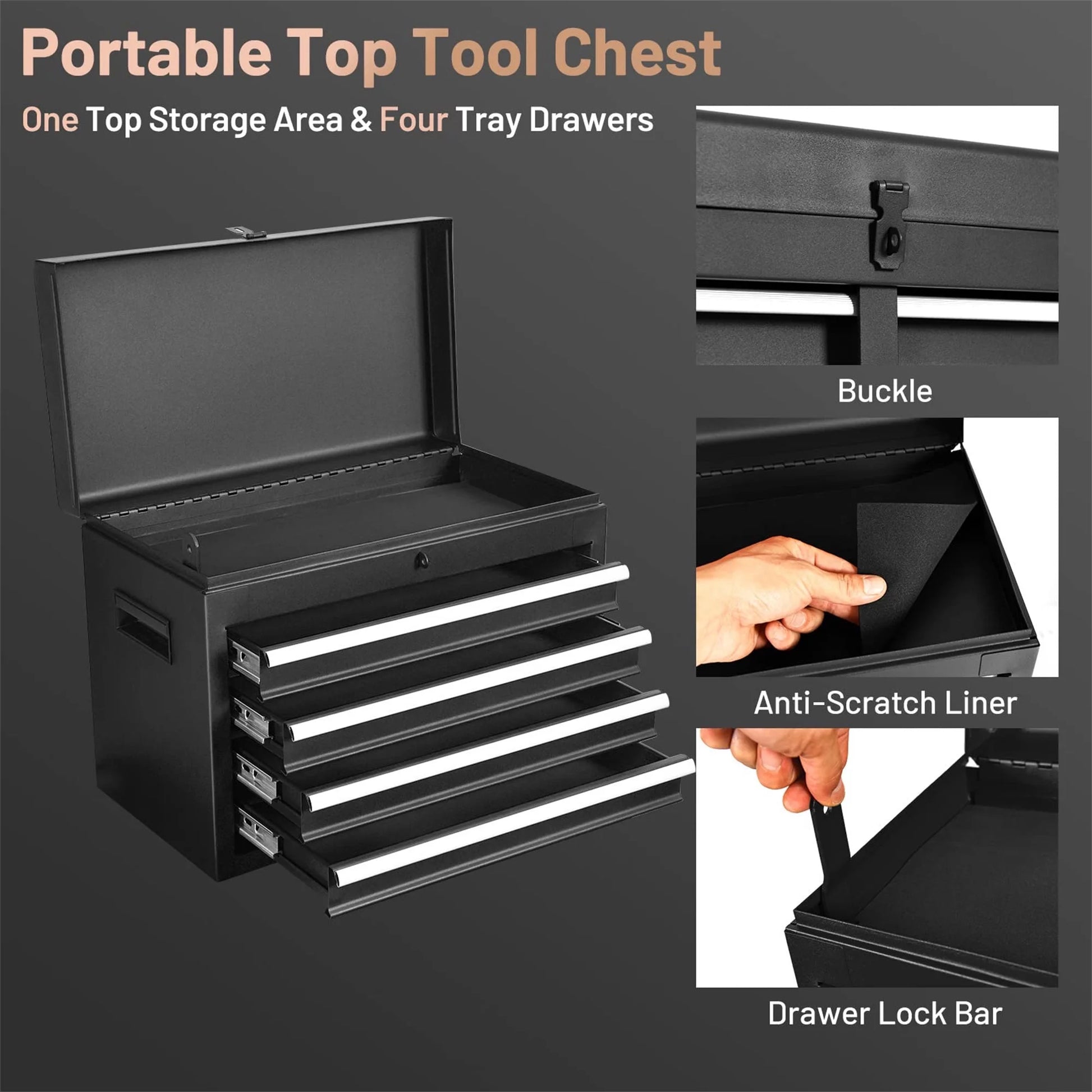 Tool Chest, 2 in 1 Steel Rolling Tool Box & Cabinet on Wheels for Garage, 5-Drawer, Black