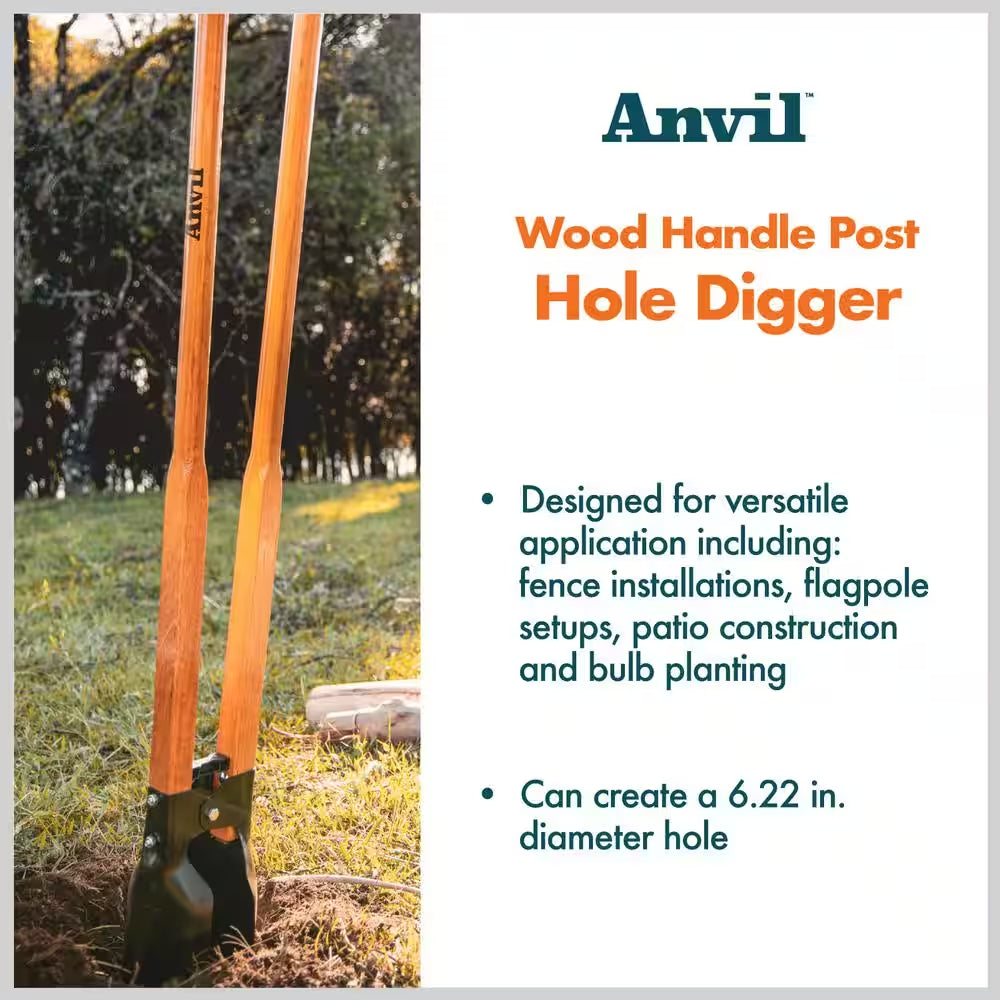 47-Inch Long Wood Handle Steel Post Hole Digger