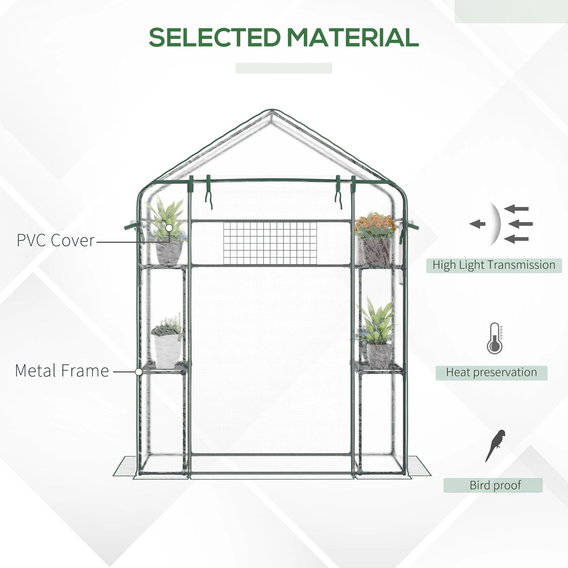 56" X 29" X 77" Small Walk-In Greenhouse W/3 Tier Shleves, Windows