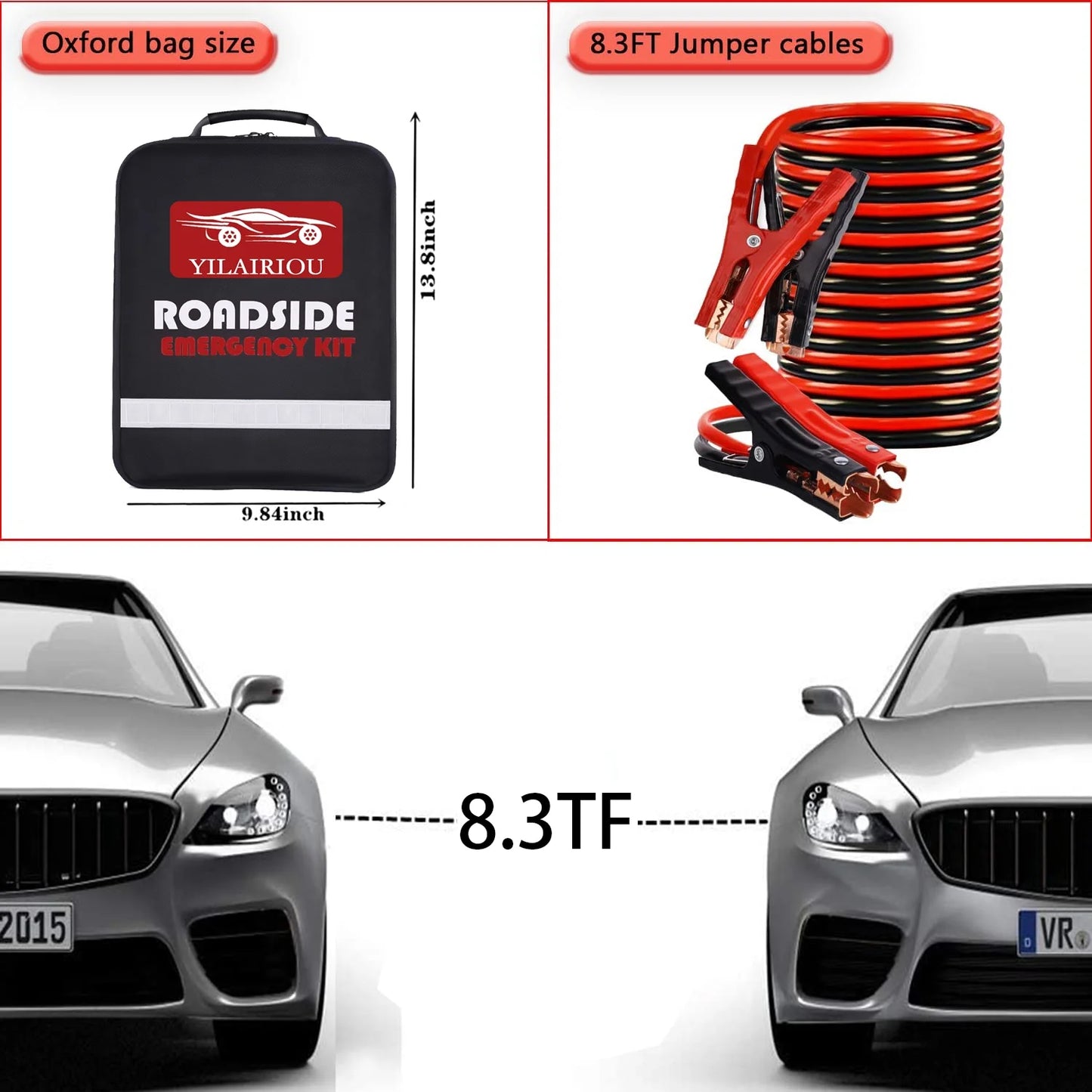 Car Emergency Roadside Kit - Auto Vehicle Safety Road Side Assistance Kits Jumper Cables Set