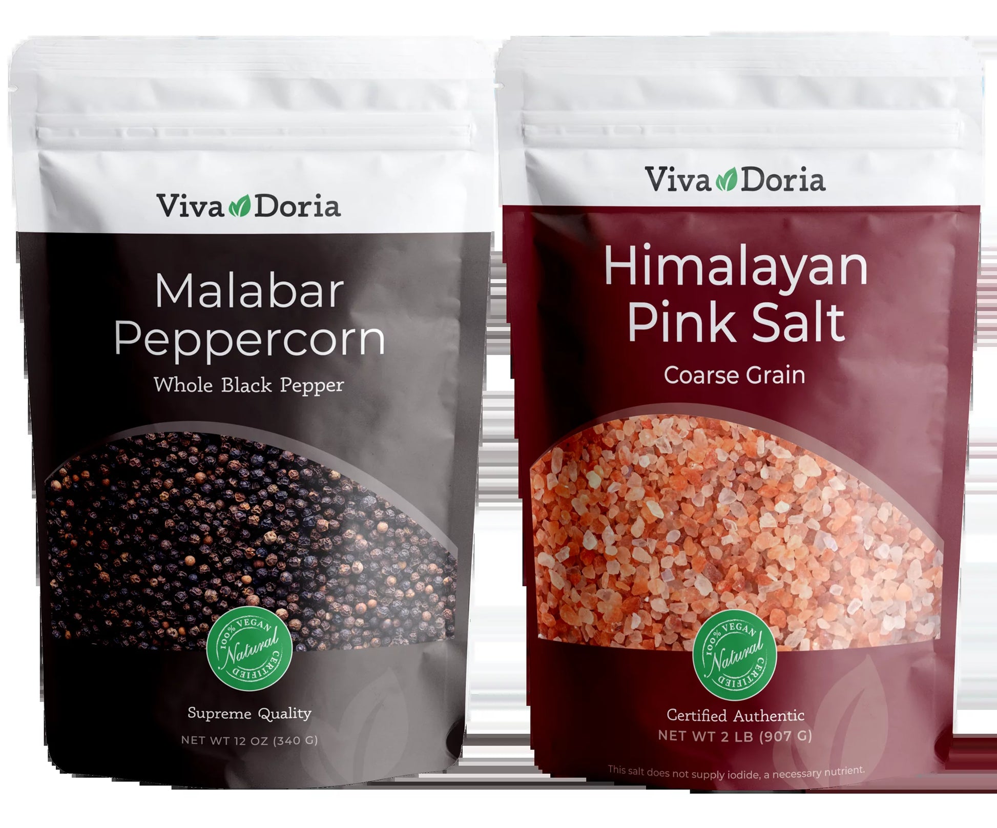 Malabar Peppercorn (Whole Black Pepper) 12 Oz and Himalayan Pink Salt (Coarse Grain) 2 Lb for Grinder Refills