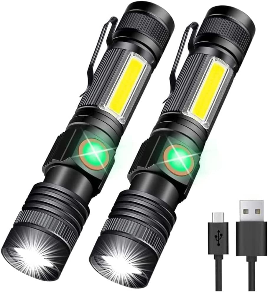 Flashlight USB Rechargeable, Magnetic LED Flashlight, Super Bright Tactical Flashlight with Cob Sidelight, 2000LM, Waterproof, Zoomable Best Small Flashlight for Camping, Emergency Flashlight