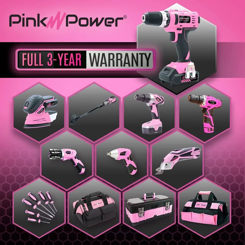 Pink Drill Set for Women 20V Cordless Drill Driver Tool Kit for Women Li-Ion Electric Drill, Power Drill W/Tool Bag, Battery, Charger & Bit Set - Lightweight Screwdriver Drill