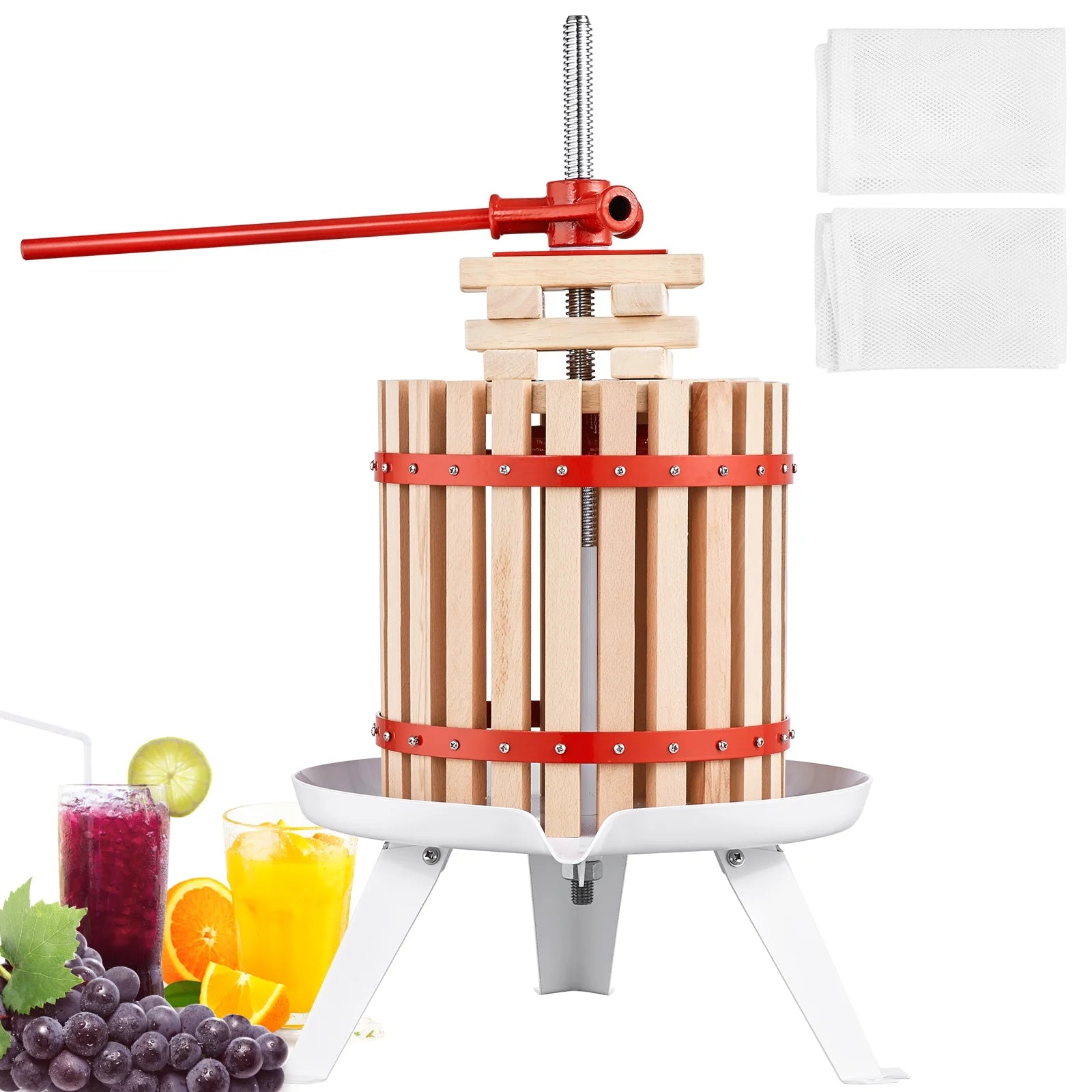 Fruit Wine Press Manual Press for Wine Making 3.2Gal/12L Solid Wood Basket