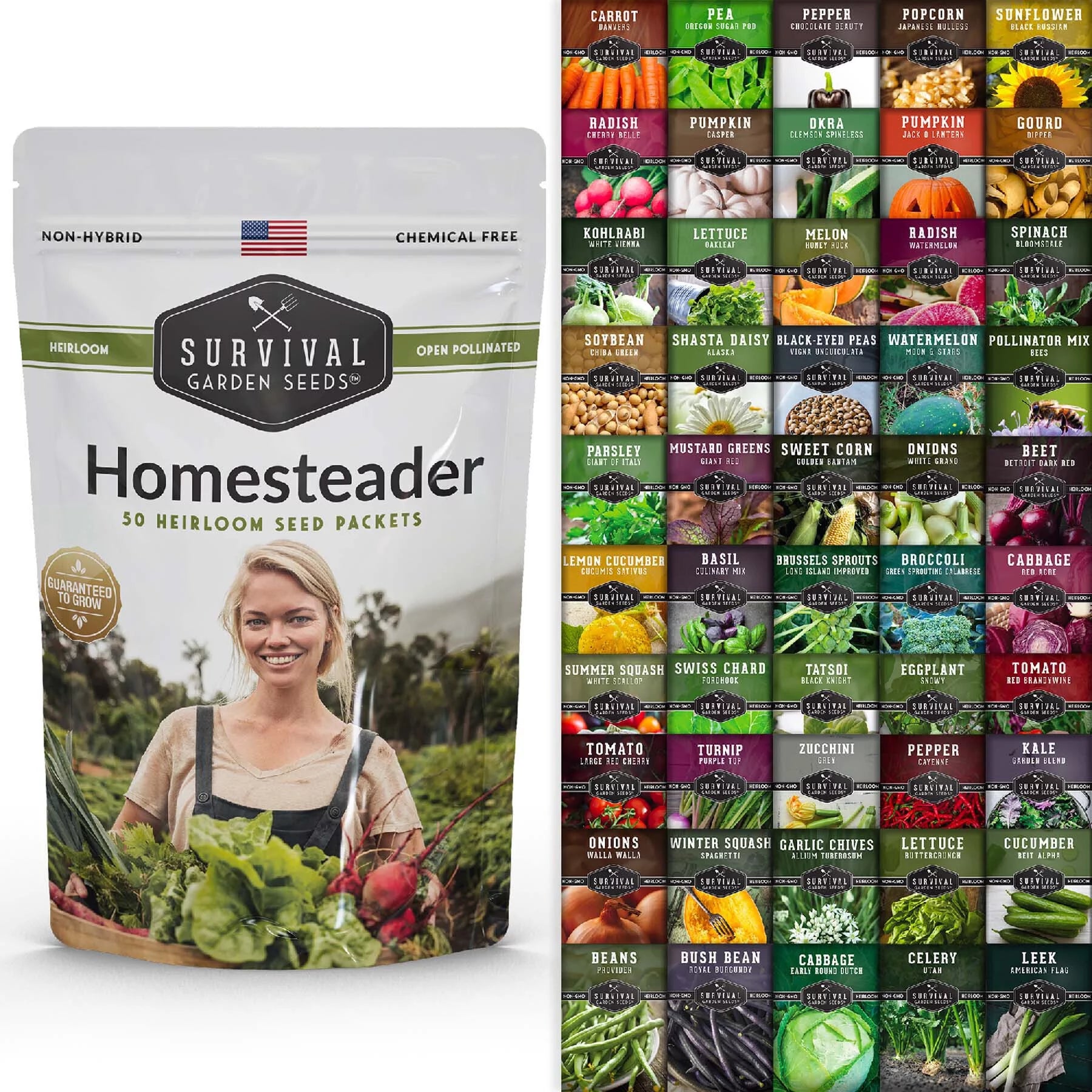 50 Varieties of Seeds for Planting a Vegetable & Herb Garden - Includes Tomato Seeds & Herb Seeds - Full Sun