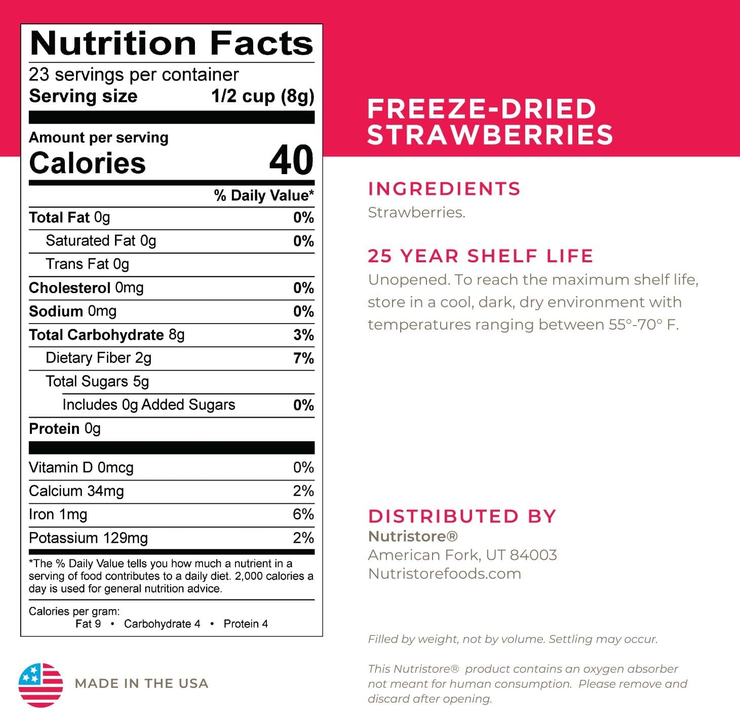 Freeze Dried Strawberries | 100% Natural, Healthy Fruit Snacks Bulk | Premium Quality & Crispy Fresh Taste | Emergency Survival Food Supply | #10 Can | 23 Servings | 25 Year Shelf Life