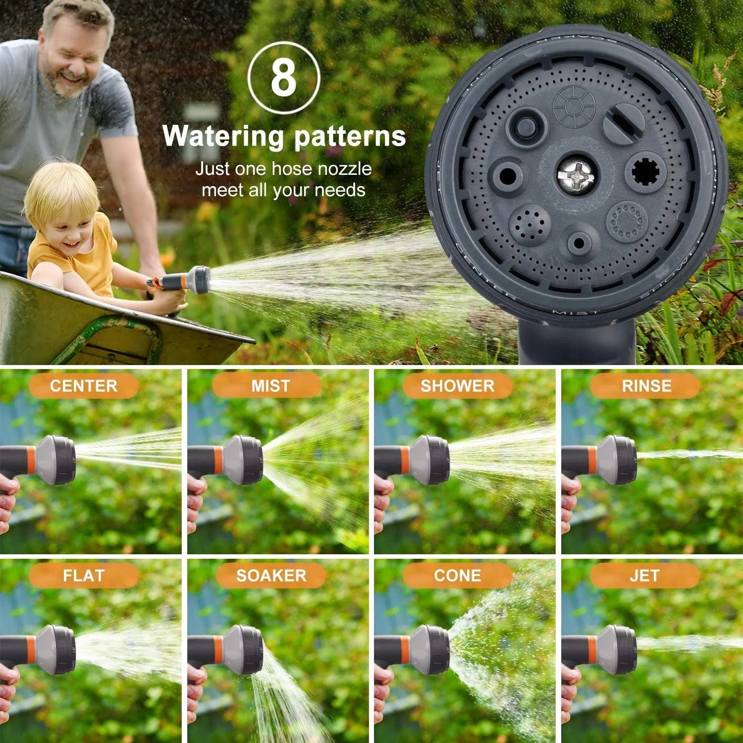 Sevenlady Hose Nozzles for Lawn & Garden, Heavy-Duty Multi-Function Water Hose Nozzle, 8 Spray Patterns for Watering Plants, Cleaning Cars, Showering Pets