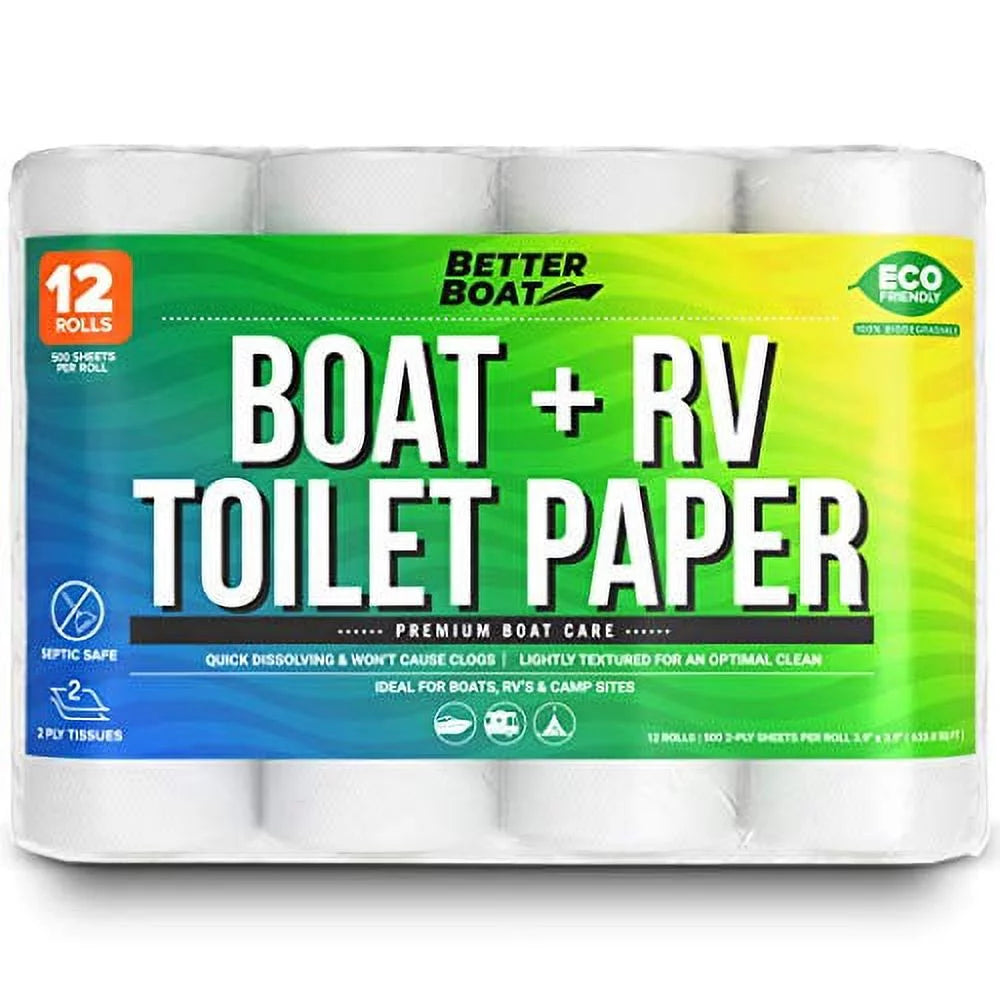 Boat and RV Toilet Paper Septic Safe Quick Dissolve for Marine and Camper Use Biodegradable and Tank Safe | Bulk 12 Pack