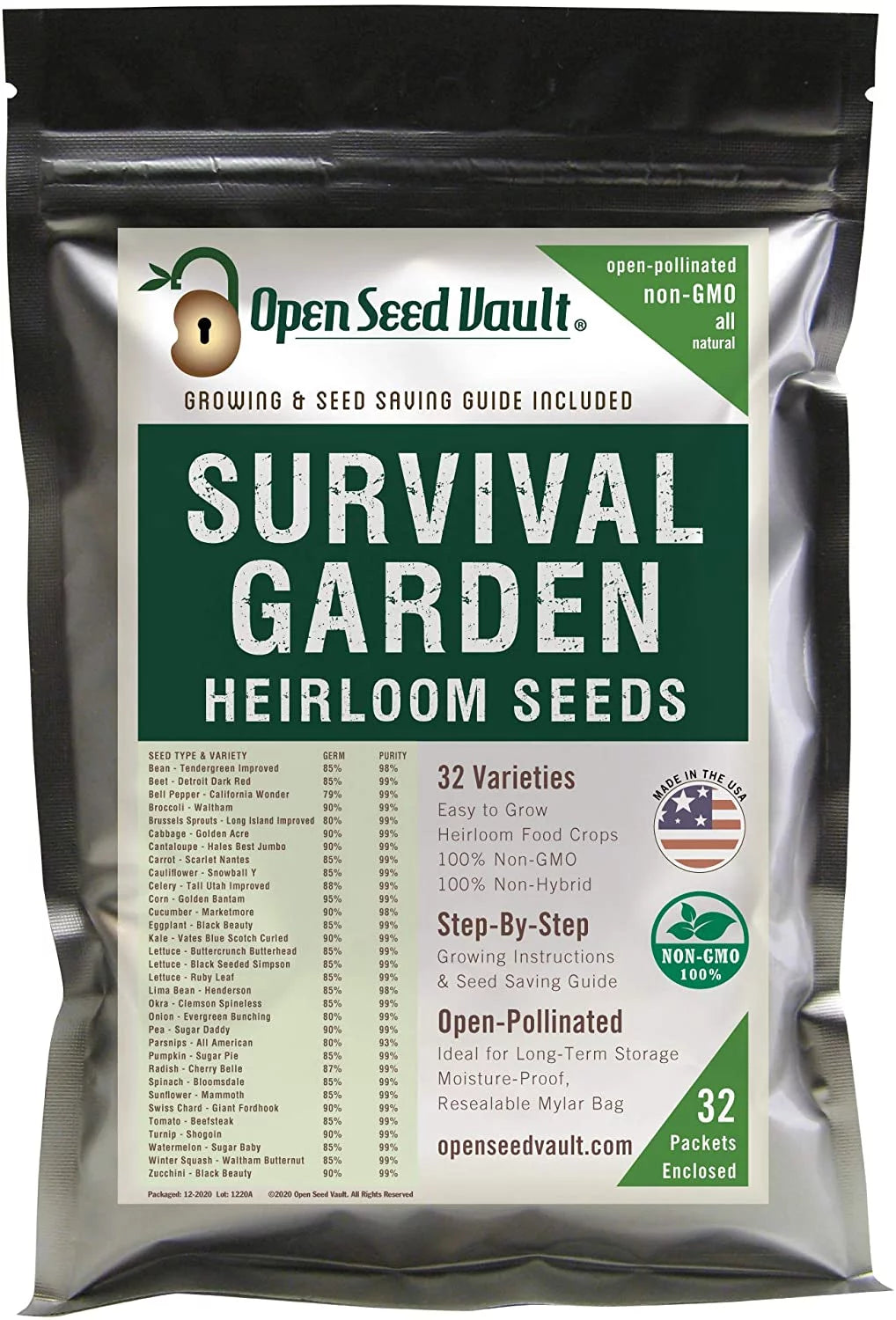 15,000 Heirloom Seeds Non-Gmo Organic for Planting Vegetables & Fruits (32 Variety Pack) - Survival Gear Food, Gardening Gifts, Emergency Supplies