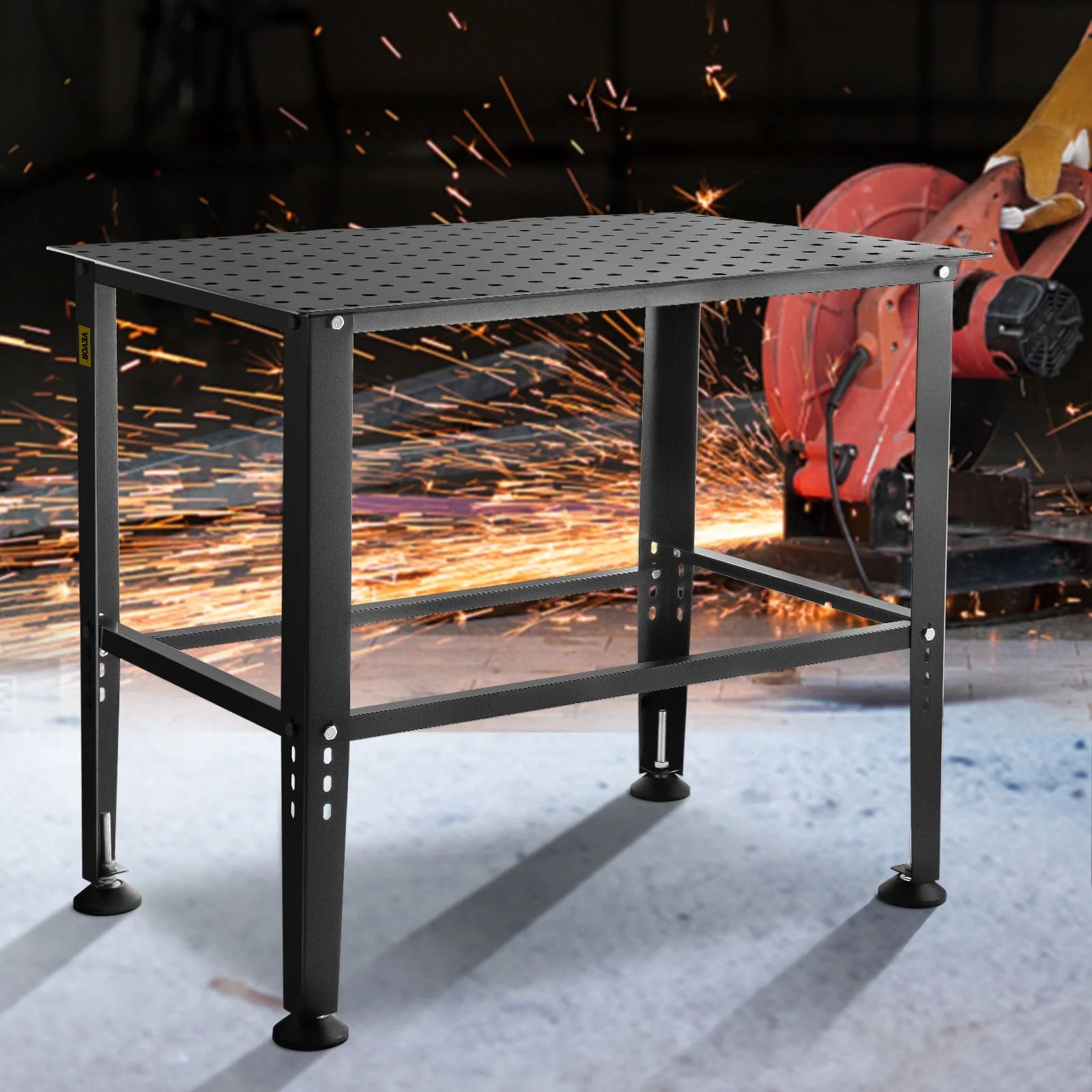 VEVOR Welding Table, 36" X 24" Adjustable Workbench, 0.12" Thick Industrial Workbench, 600Lb Load Capacity Metal Workbench, Heavy Duty Carbon Steel Welding Table, Gray Steel Work Table W/ Accessories