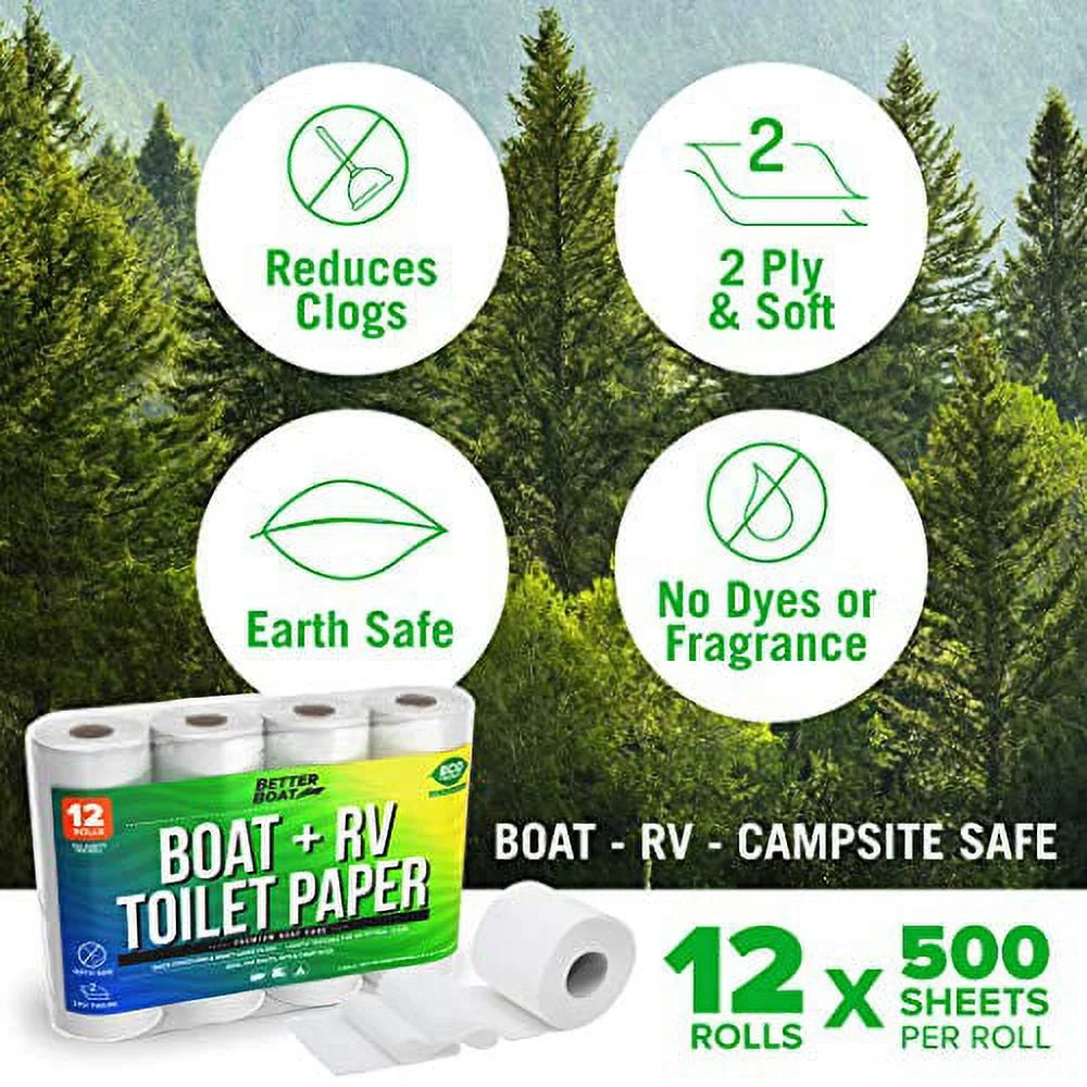 Boat and RV Toilet Paper Septic Safe Quick Dissolve for Marine and Camper Use Biodegradable and Tank Safe | Bulk 12 Pack