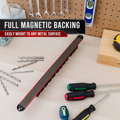 PD Magnetic Screwdriver Organizer, Tool Tray Holder Rack, Premium Ultra Strong Magnet | Holds Screwdriver Sets, Drill Bits, Nail Sets (Red)