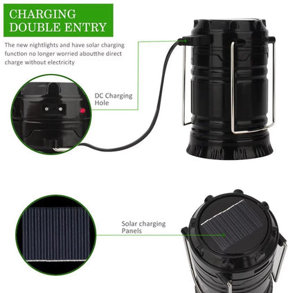 2 Pack Solar USB Rechargeable Brightest COB LED Camping Lantern , Charging for Android, Waterproof Collapsible Emergency LED Light - Black