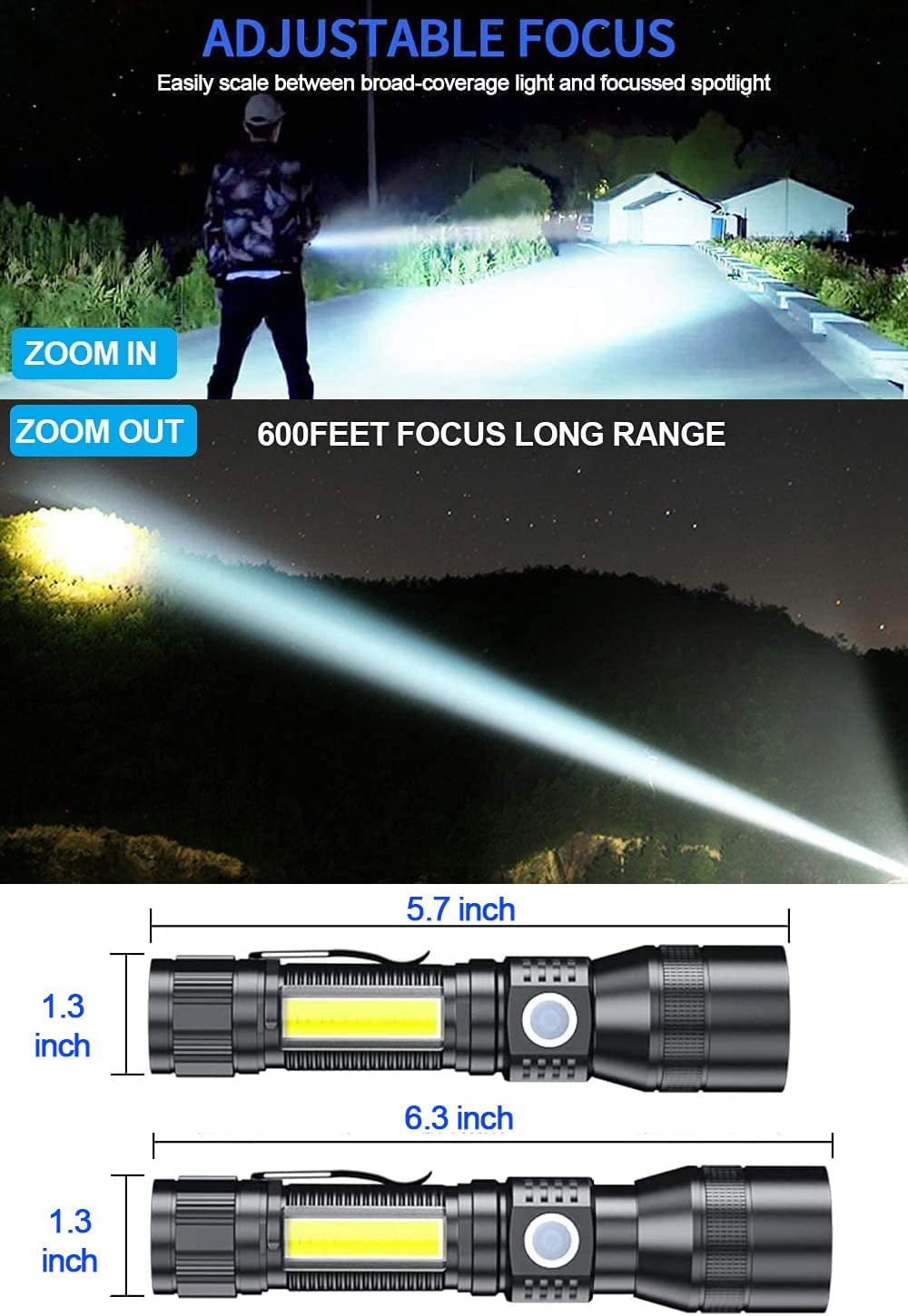 Black Light UV Flashlight Rechargeable, 3In1 Super Bright Tactical Flashlights LED UV Black Light &Redlight, 2000Lumen 7Modes, Zoomable, Waterproof Pocket Flashlight for Pet Stains Detection,Camping