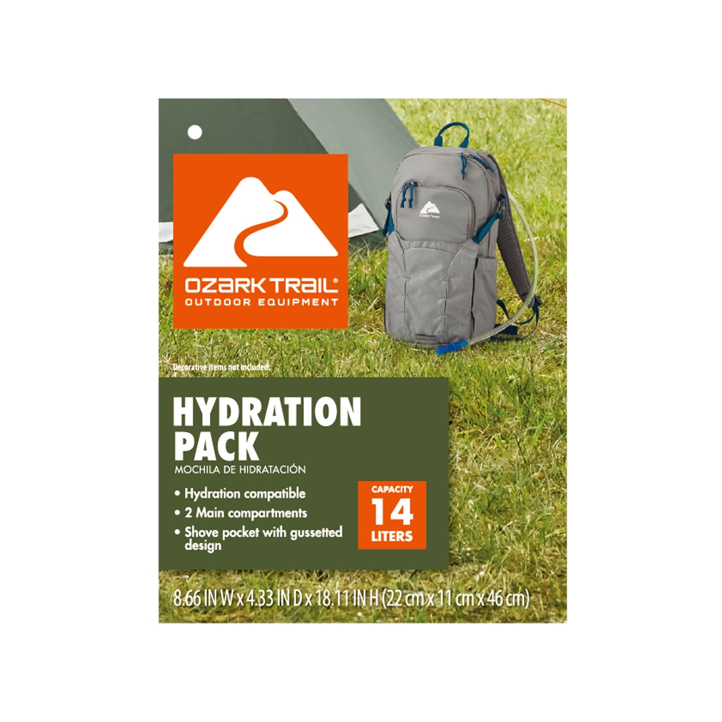 14 Ltr Hydration Pack, with Water Reservoir, Grey Polyester