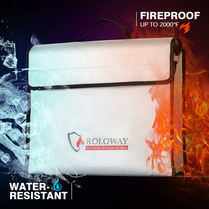 Fireproof Document & Money Bags, Large Fireproof & Water Resistant Bag (15 X 12 X 5 Inches), Fireproof Folder Safe Bag for Cash, Valuables & Passport, with Silicone Coating & Zipper Closure