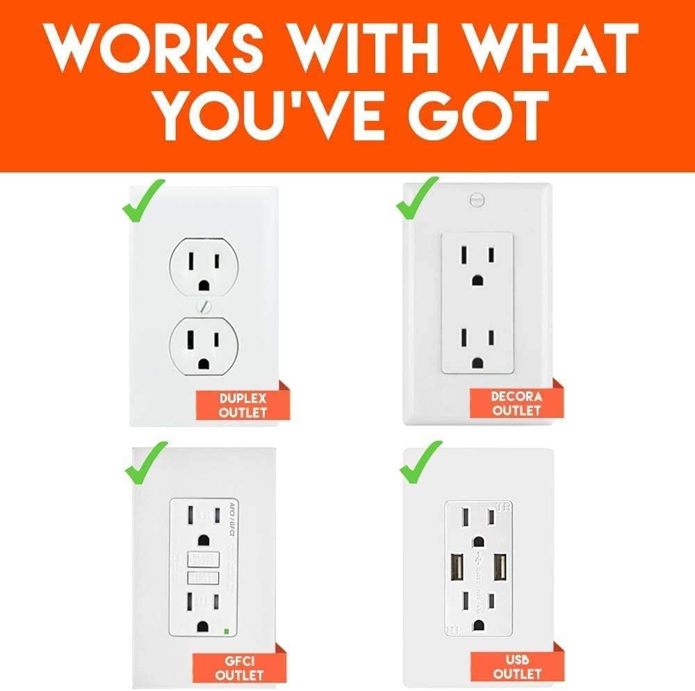 USB Wall Charger Surge Protector with 4 Pivoting AC Outlets & 2 USB Ports – Packs 1080 Joules of Surge Protection & Installs on Existing Outlets to Protect Gear (2 Pack)