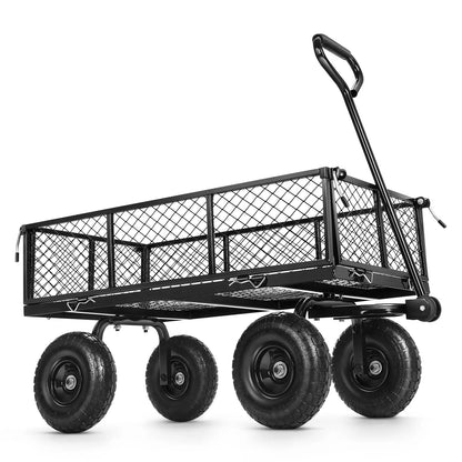 Steel Garden Cart, Heavy Duty 660 LBS Capacity, with Removable Mesh Sides to Convert into Flatbed, Utility Metal Wagon with 180° Rotating Handle and 10" Tires, Perfect for Garden, Farm, Yard