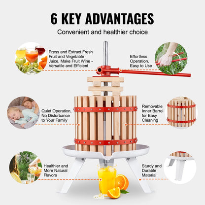 Fruit Wine Press Manual Press for Wine Making 3.2Gal/12L Solid Wood Basket