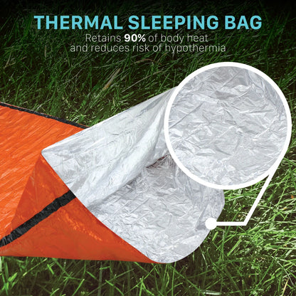 Emergency Survival Shelter & Sleeping Bag Bivy Sack (2 Packs), Ultralight Mylar Thermal Blanket, Portable Waterproof Tent with Survival Whistle