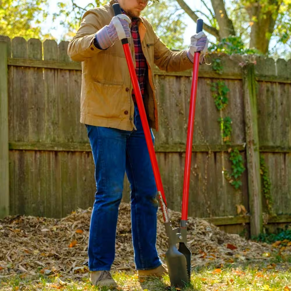 Professional title: "60-Inch Root Slayer Post Hole Digger with Carbon Steel Blades and Fiberglass Handle"