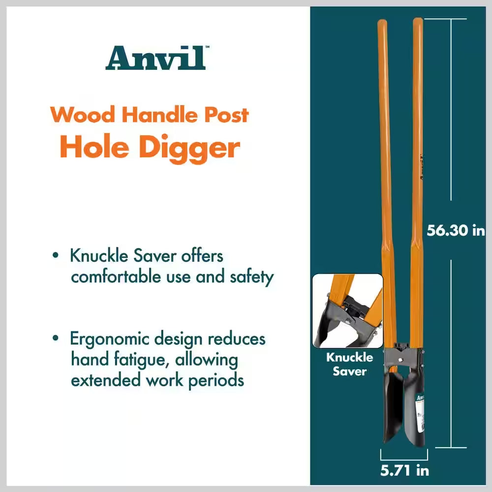 47-Inch Long Wood Handle Steel Post Hole Digger