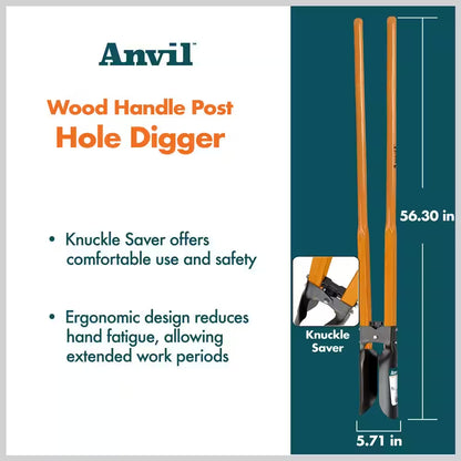 47-Inch Long Wood Handle Steel Post Hole Digger