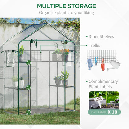 56" X 29" X 77" Small Walk-In Greenhouse W/3 Tier Shleves, Windows