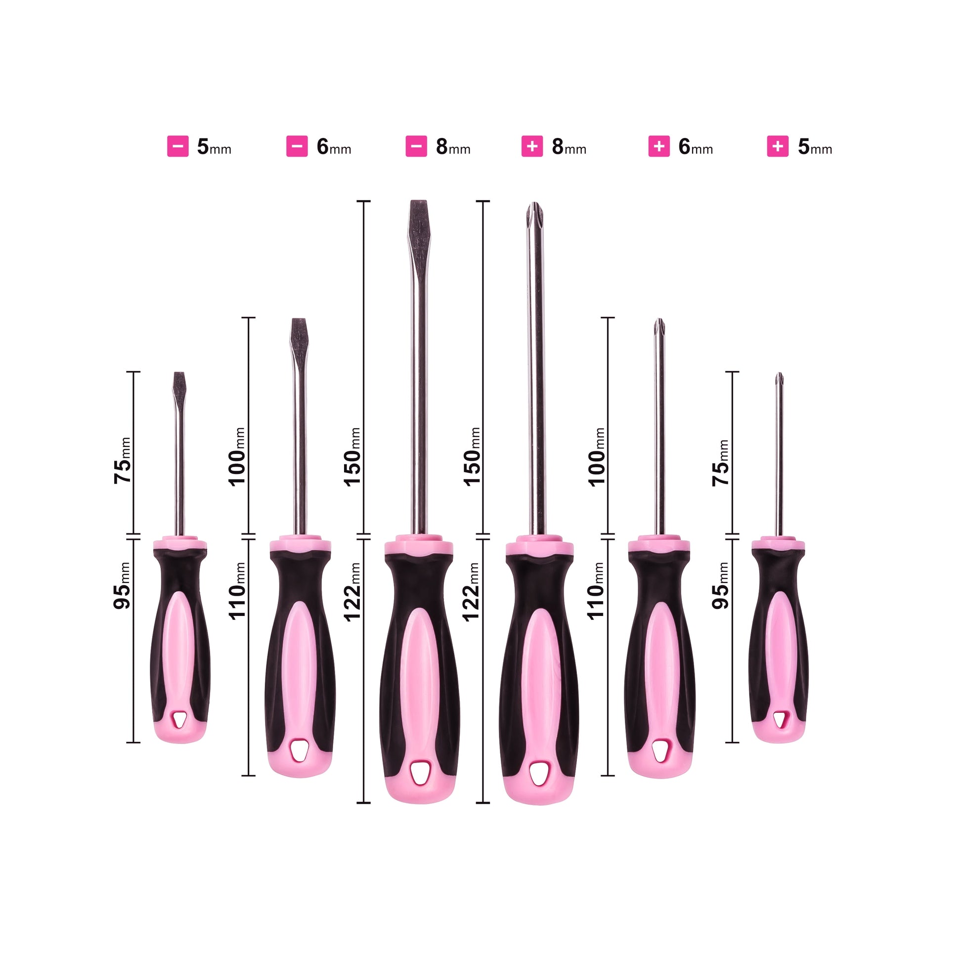 Magnetic Screwdriver Set - 6 Piece Phillips Head and Flat Head Hand Pink Tool Set for Women & Ladies - Insulated Screwdriver Kit with Magnetic Tip - Screw Drivers Set