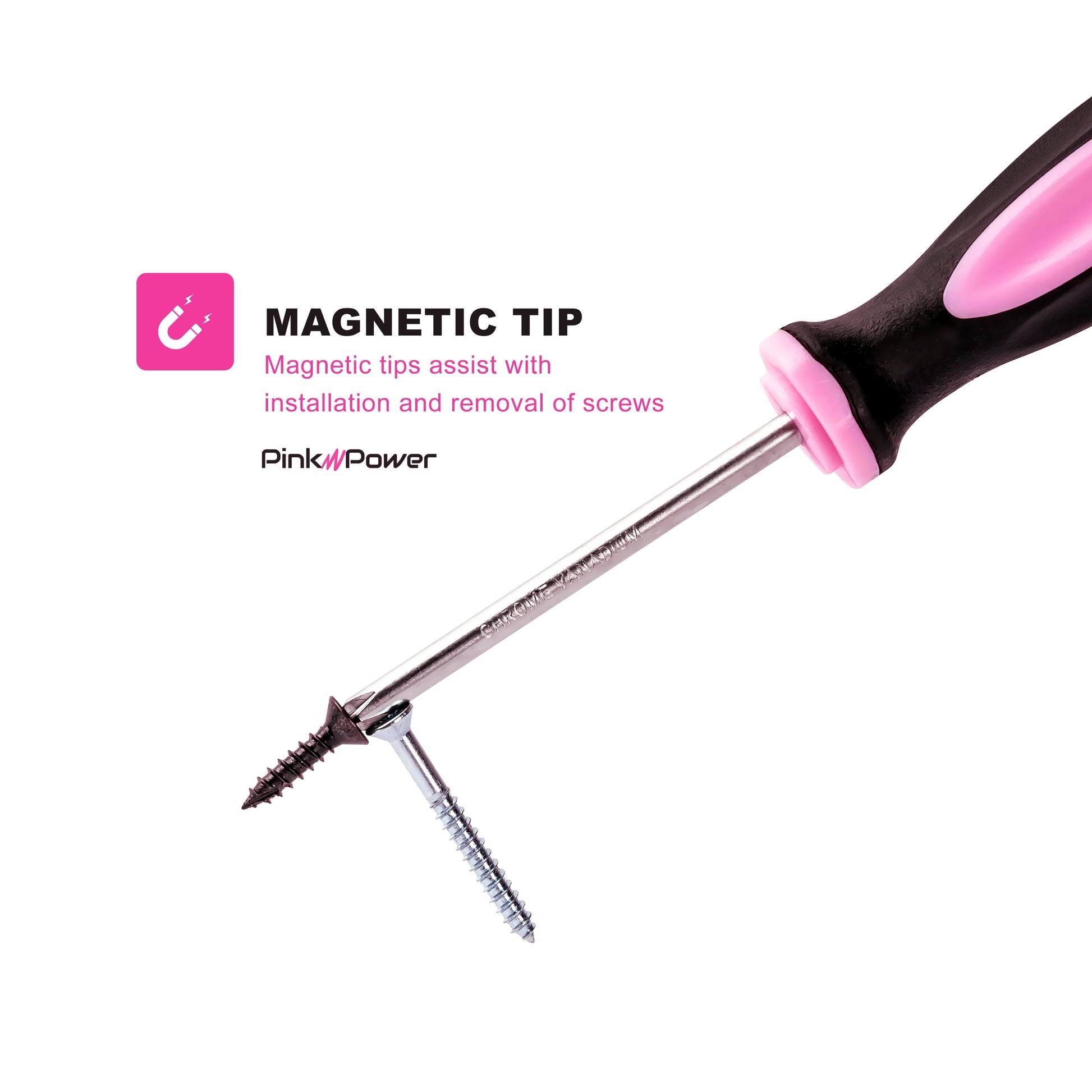 Magnetic Screwdriver Set - 6 Piece Phillips Head and Flat Head Hand Pink Tool Set for Women & Ladies - Insulated Screwdriver Kit with Magnetic Tip - Screw Drivers Set