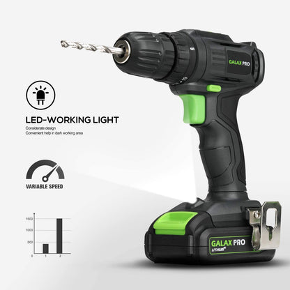 2-Speed Drill 20V MAX Lithium-Ion Drill/Driver, 3/8'' Electric Drill with 19+1 Torque Setting, 68 Pieces Accessories Ideal for Home Improvement and DIY Project