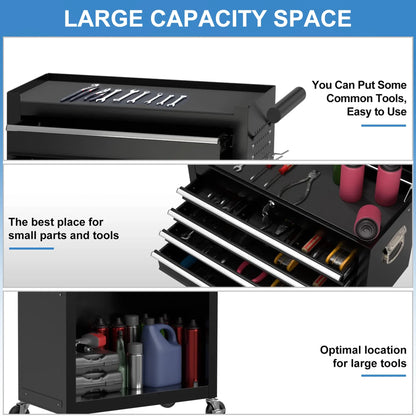 Tool Chest, 2 in 1 Steel Rolling Tool Box & Cabinet on Wheels for Garage, 5-Drawer, Black